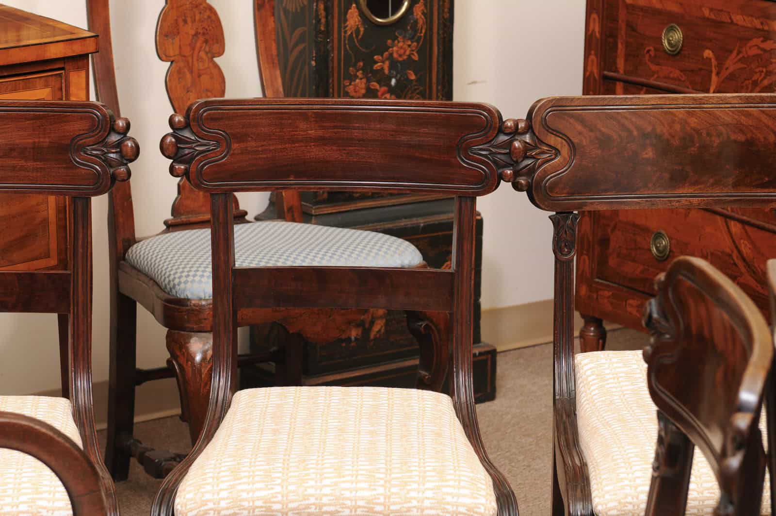 Matched Set of 9 William IV Carved Mahogany Dining Chairs with 1 Arm and 8 Sides - Image 6