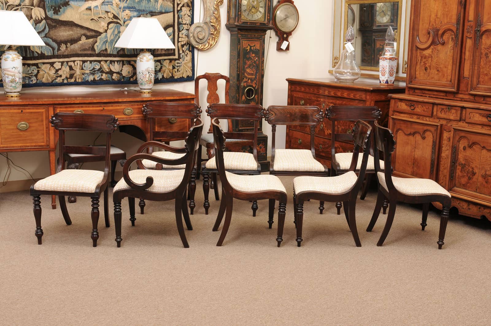 Matched Set of 9 William IV Carved Mahogany Dining Chairs with 1 Arm and 8 Sides - Image 8
