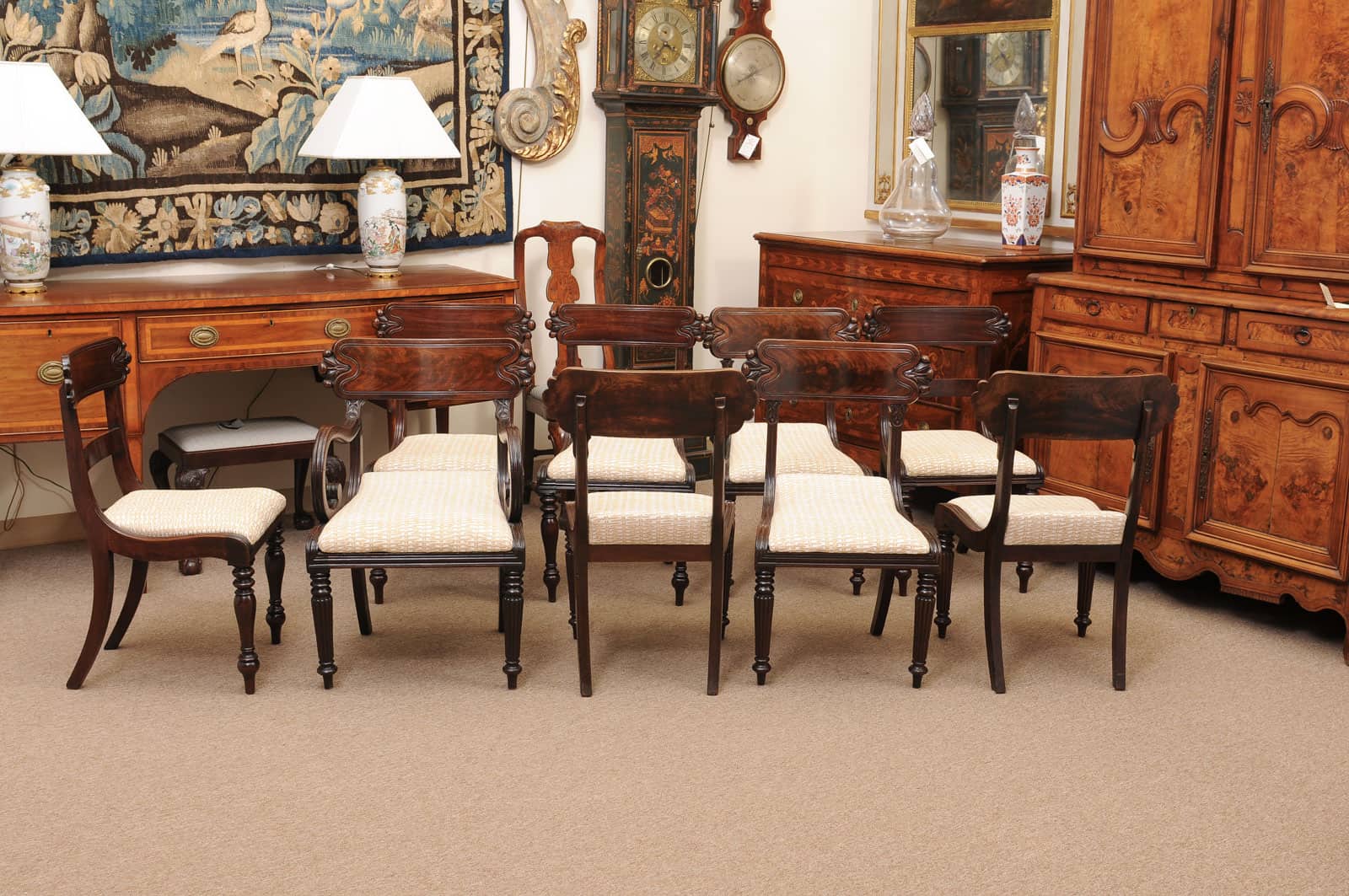 Matched Set of 9 William IV Carved Mahogany Dining Chairs with 1 Arm and 8 Sides - Image 10