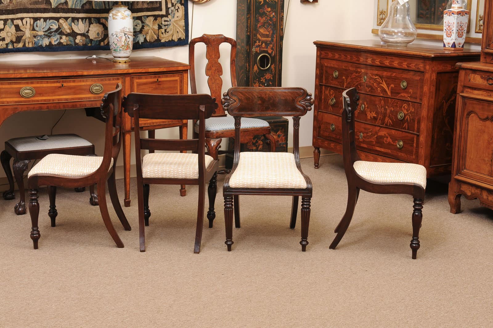 Matched Set of 9 William IV Carved Mahogany Dining Chairs with 1 Arm and 8 Sides - Image 13