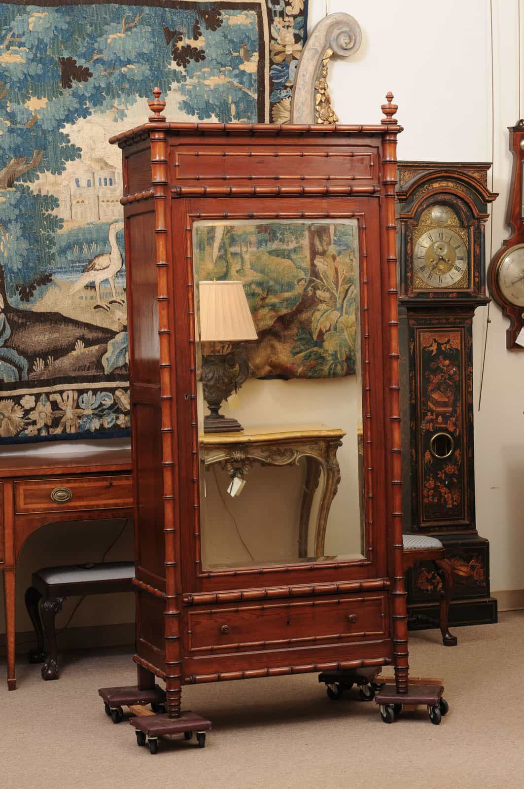 Late 19th Century English Faux Bamboo Cabinet with Mirrored Door and Interior Shelving - Image 3