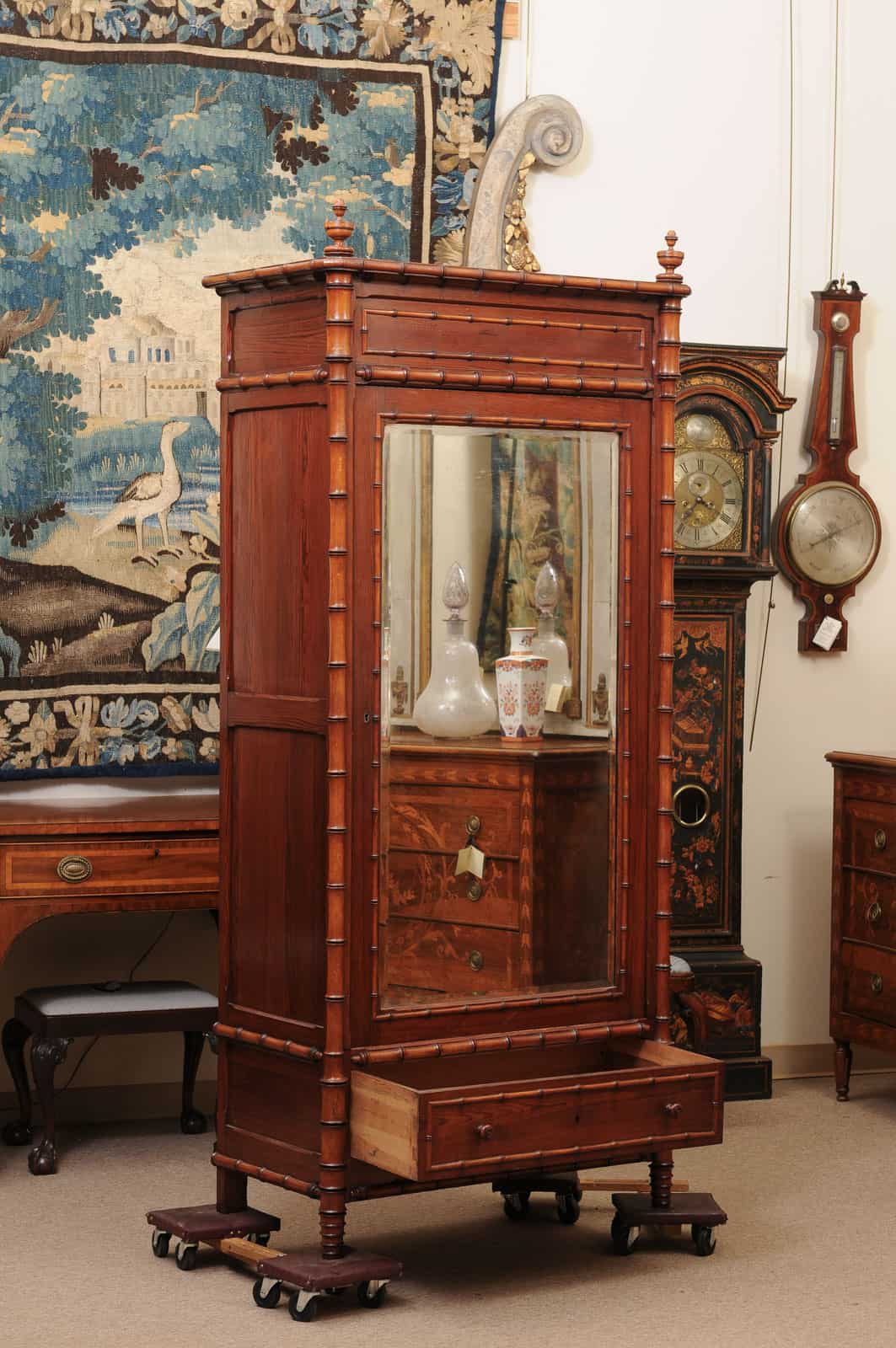 Late 19th Century English Faux Bamboo Cabinet with Mirrored Door and Interior Shelving - Image 4