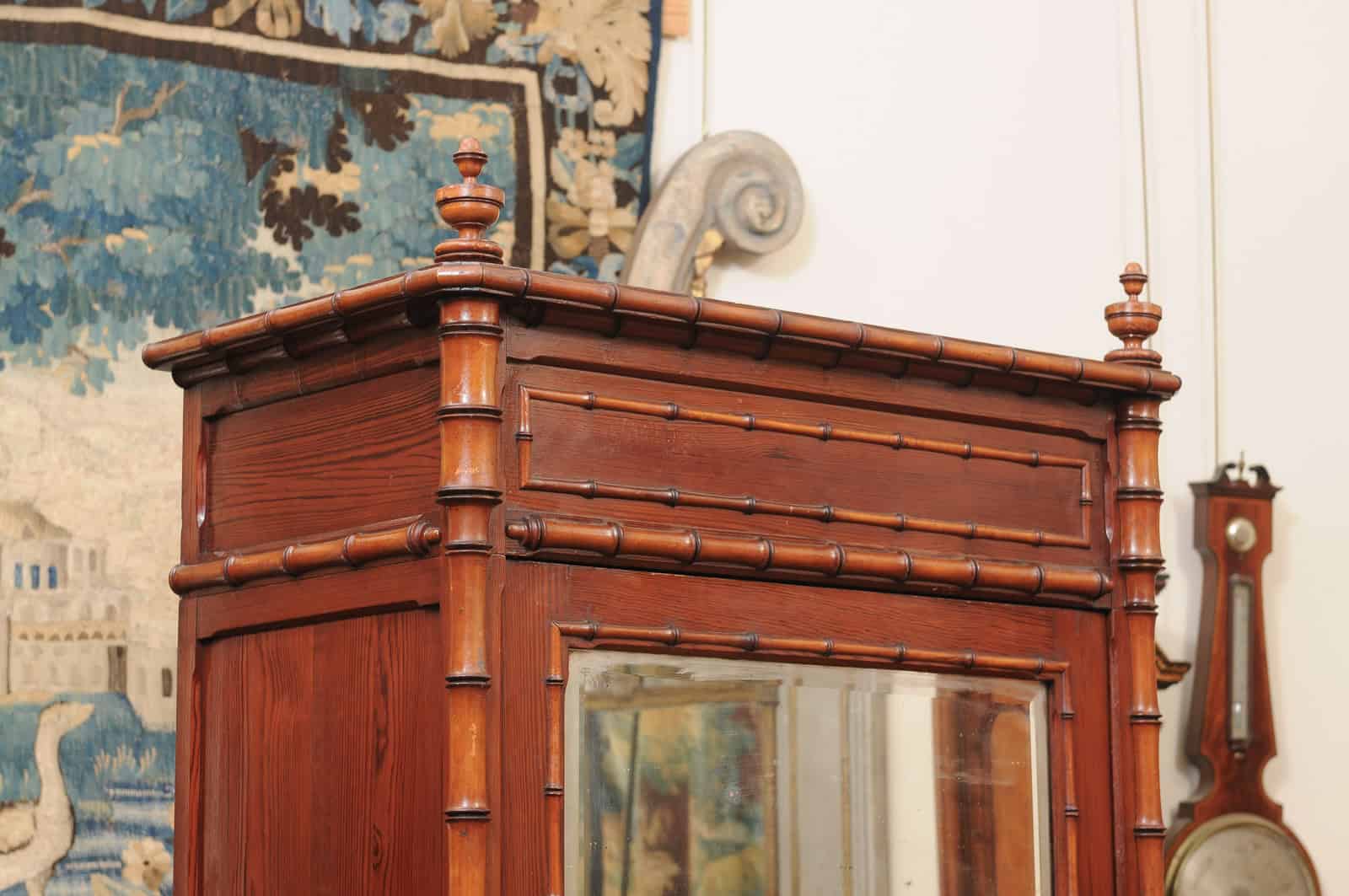 Late 19th Century English Faux Bamboo Cabinet with Mirrored Door and Interior Shelving - Image 6