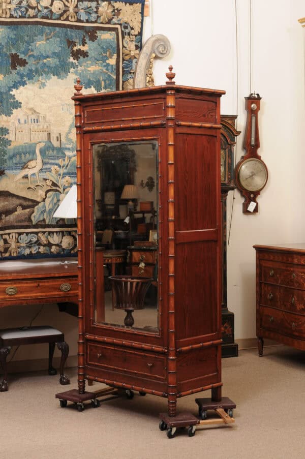 Late 19th Century English Faux Bamboo Cabinet with Mirrored Door and Interior Shelving - Image 12