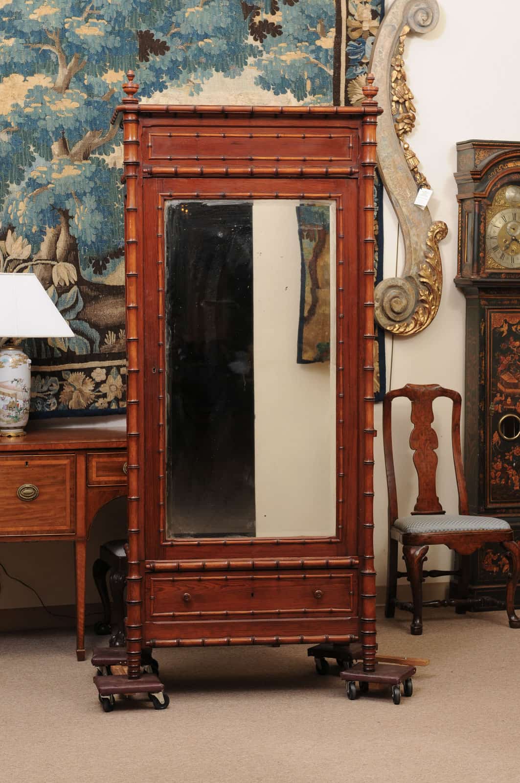 Late 19th Century English Faux Bamboo Cabinet with Mirrored Door and Interior Shelving - Image 13