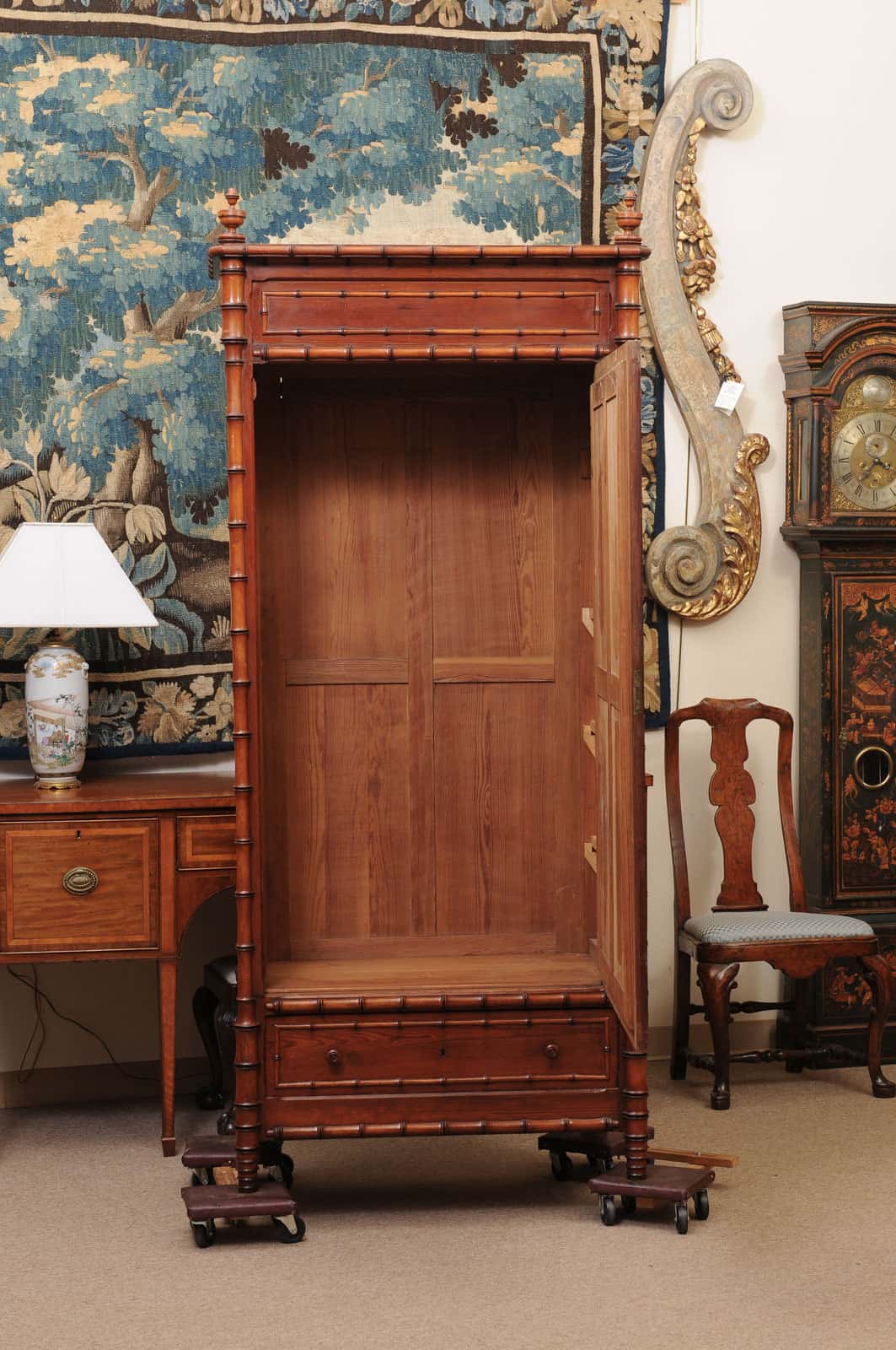 Late 19th Century English Faux Bamboo Cabinet with Mirrored Door and Interior Shelving - Image 16