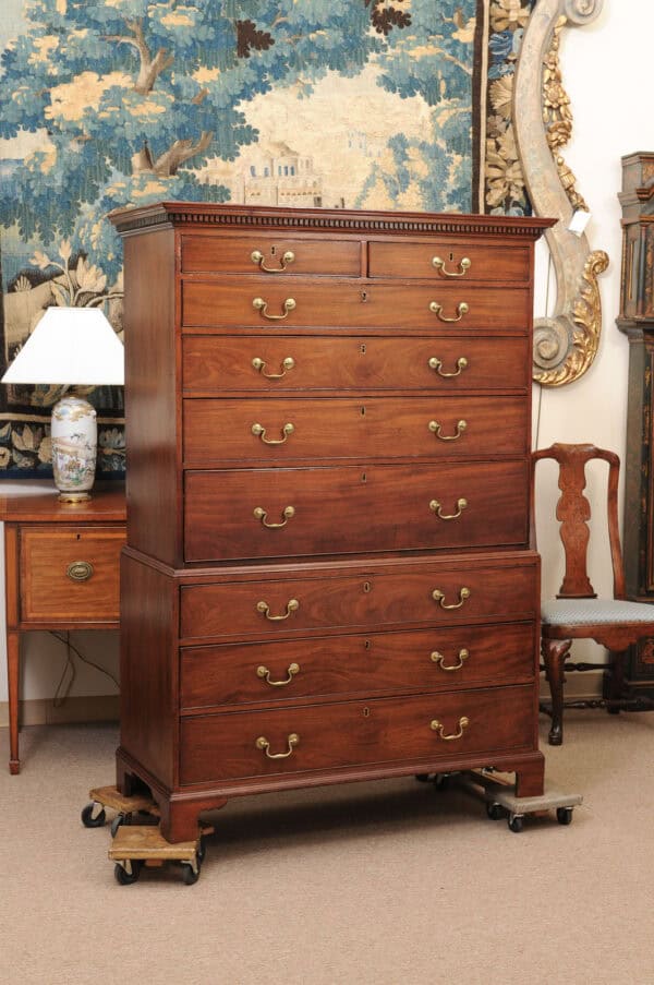Late 18th Century George III Mahogany Chest on Chest with Secretary Drawer, Dental Moulded Detail and Bracket Feet - Image 3