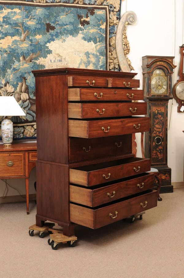 Late 18th Century George III Mahogany Chest on Chest with Secretary Drawer, Dental Moulded Detail and Bracket Feet - Image 4
