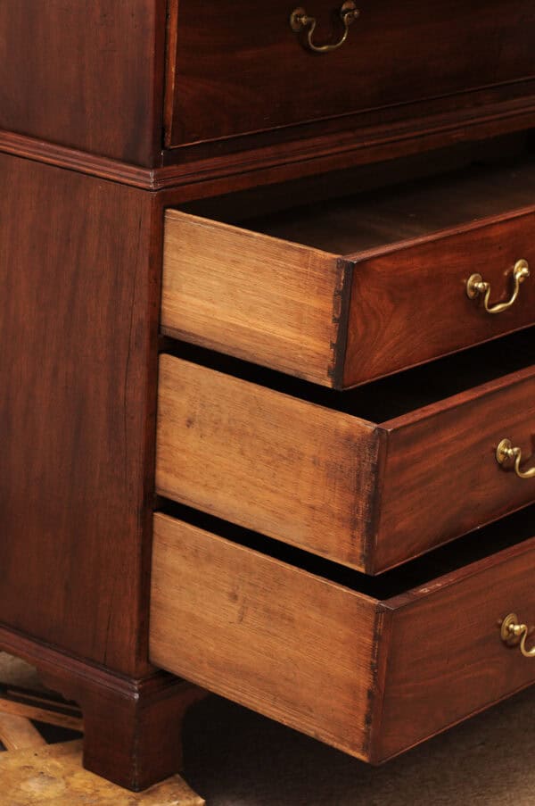Late 18th Century George III Mahogany Chest on Chest with Secretary Drawer, Dental Moulded Detail and Bracket Feet - Image 5