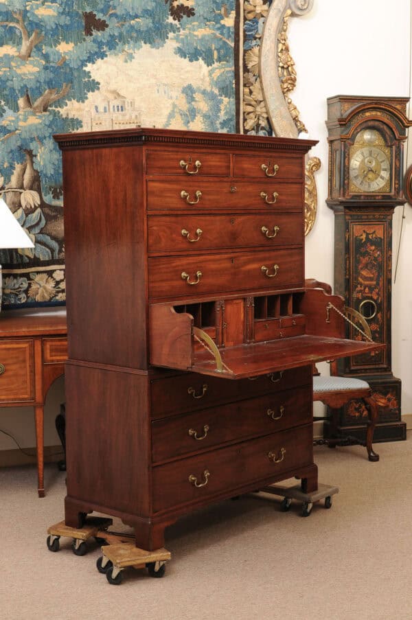 Late 18th Century George III Mahogany Chest on Chest with Secretary Drawer, Dental Moulded Detail and Bracket Feet - Image 6