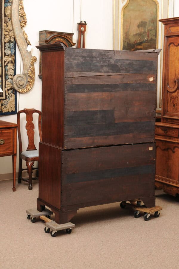 Late 18th Century George III Mahogany Chest on Chest with Secretary Drawer, Dental Moulded Detail and Bracket Feet - Image 12