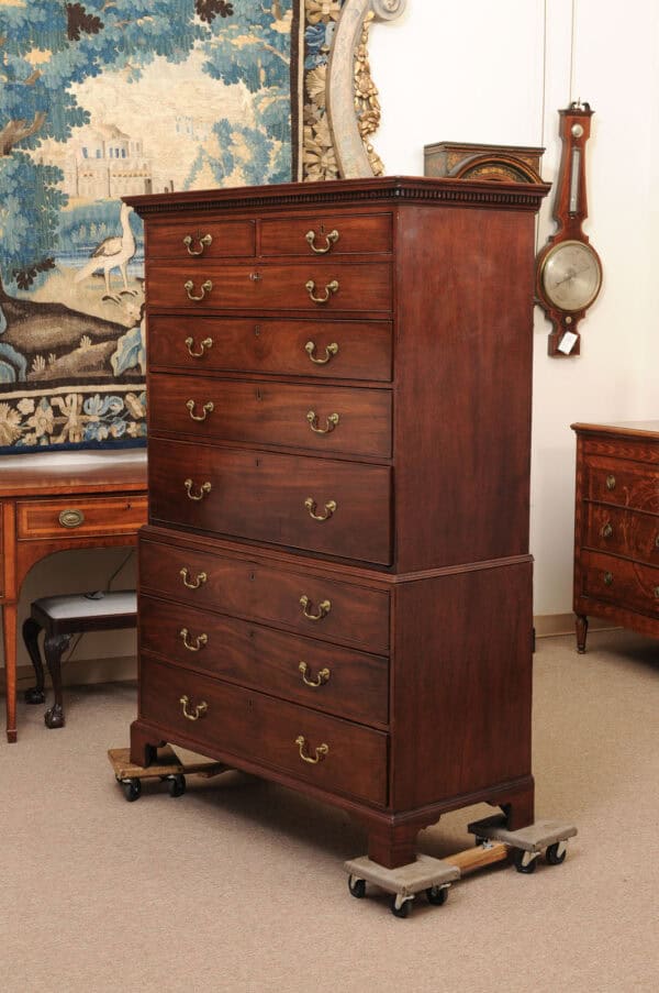 Late 18th Century George III Mahogany Chest on Chest with Secretary Drawer, Dental Moulded Detail and Bracket Feet - Image 14
