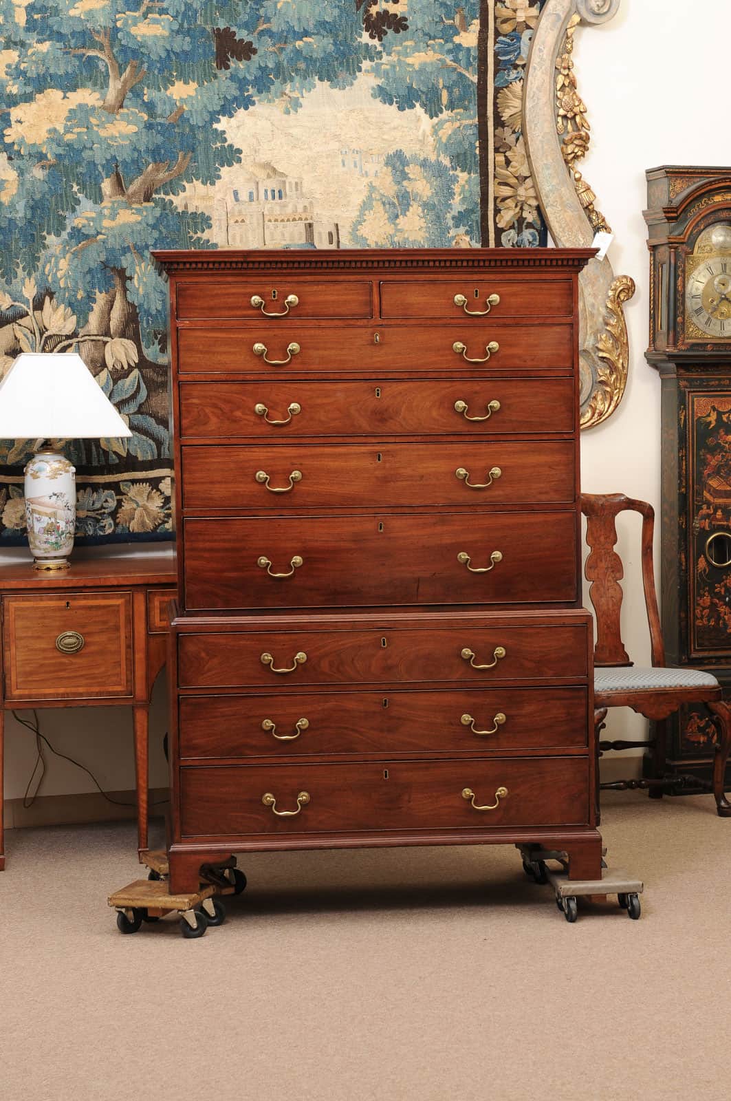 Late 18th Century George III Mahogany Chest on Chest with Secretary Drawer, Dental Moulded Detail and Bracket Feet - Image 15