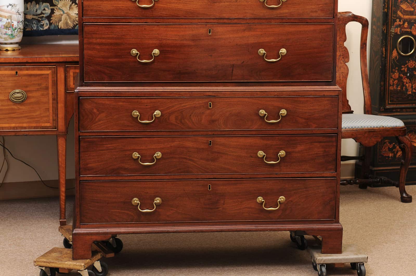 Late 18th Century George III Mahogany Chest on Chest with Secretary Drawer, Dental Moulded Detail and Bracket Feet - Image 16