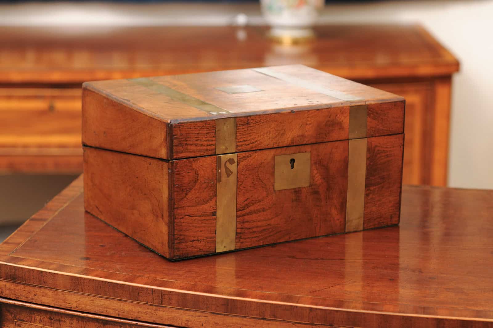 19th Century Walnut Lap Desk with Brass Banding - Image 3