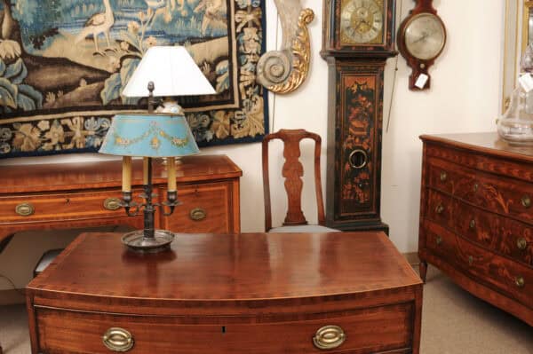 French Silvered Bouillotte Lamp with Blue Tole Shade with Flower Garland Detail - Image 5