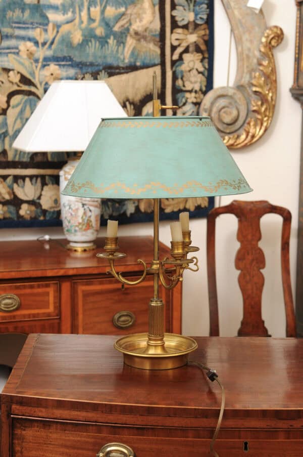 French Bouillotte Lamp in Bronze and Blue Tole Shade, 20th Century - Image 9