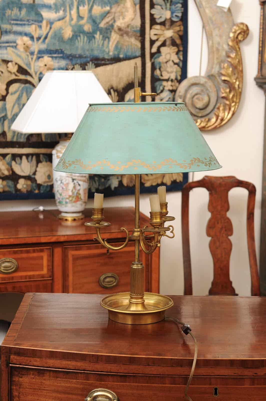 French Bouillotte Lamp in Bronze and Blue Tole Shade, 20th Century - Image 9