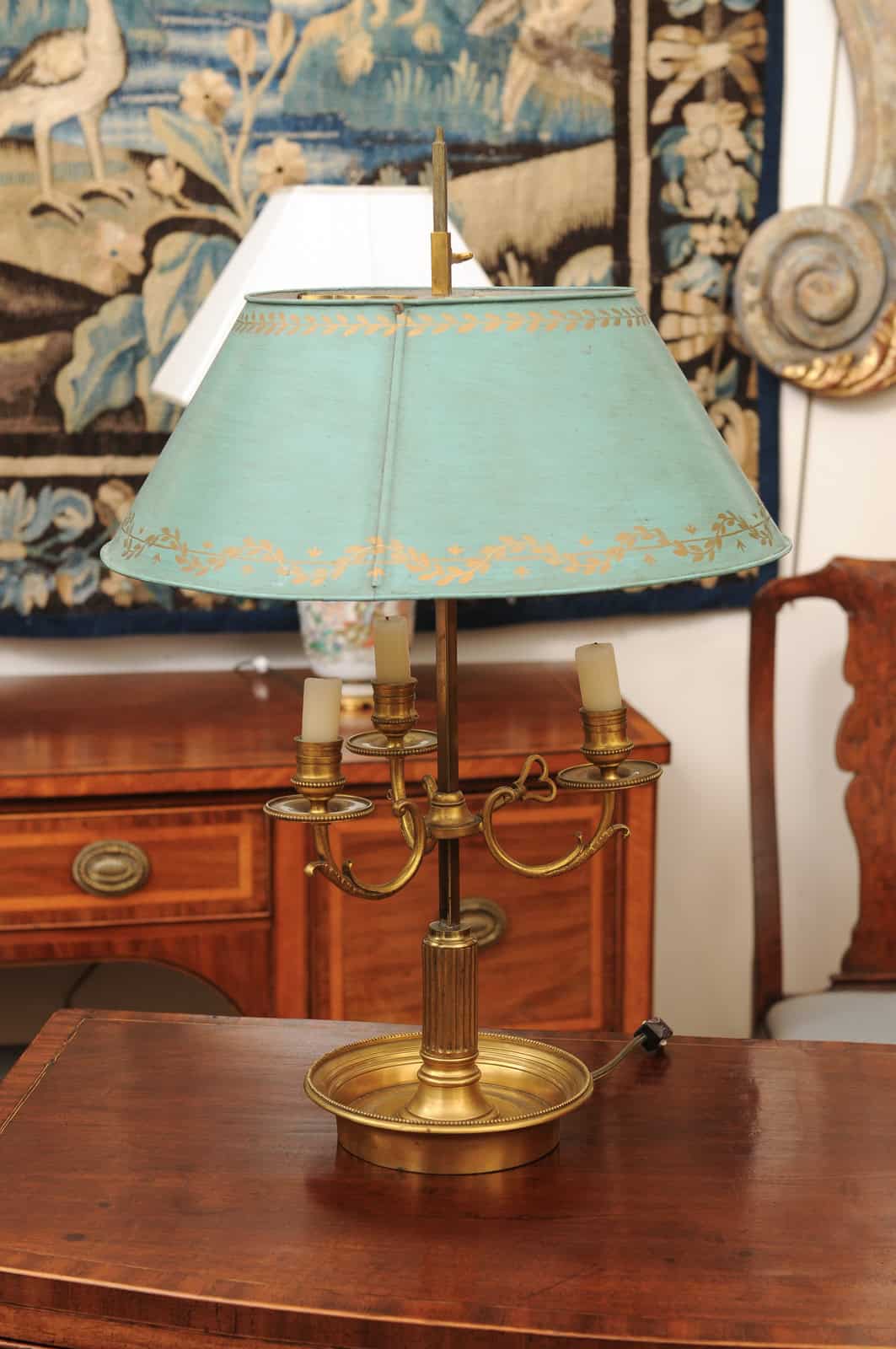 French Bouillotte Lamp in Bronze and Blue Tole Shade, 20th Century - Image 11