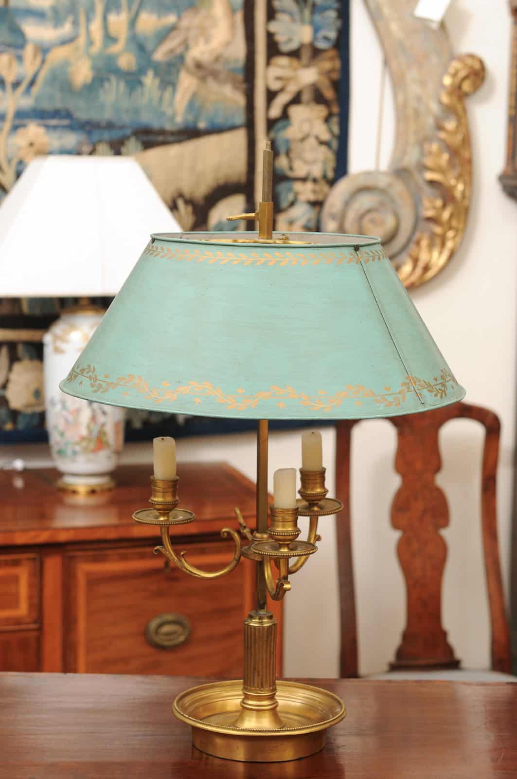 French Bouillotte Lamp in Bronze and Blue Tole Shade, 20th Century - Image 12