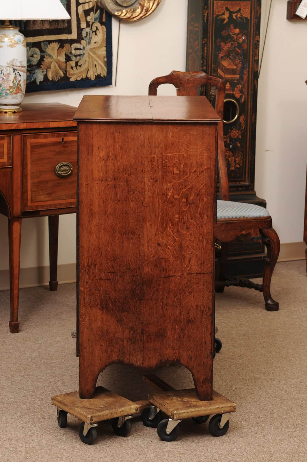 19th Century English Oak Chest with Straight Front, 5 Drawers and Splayed Legs - Image 7