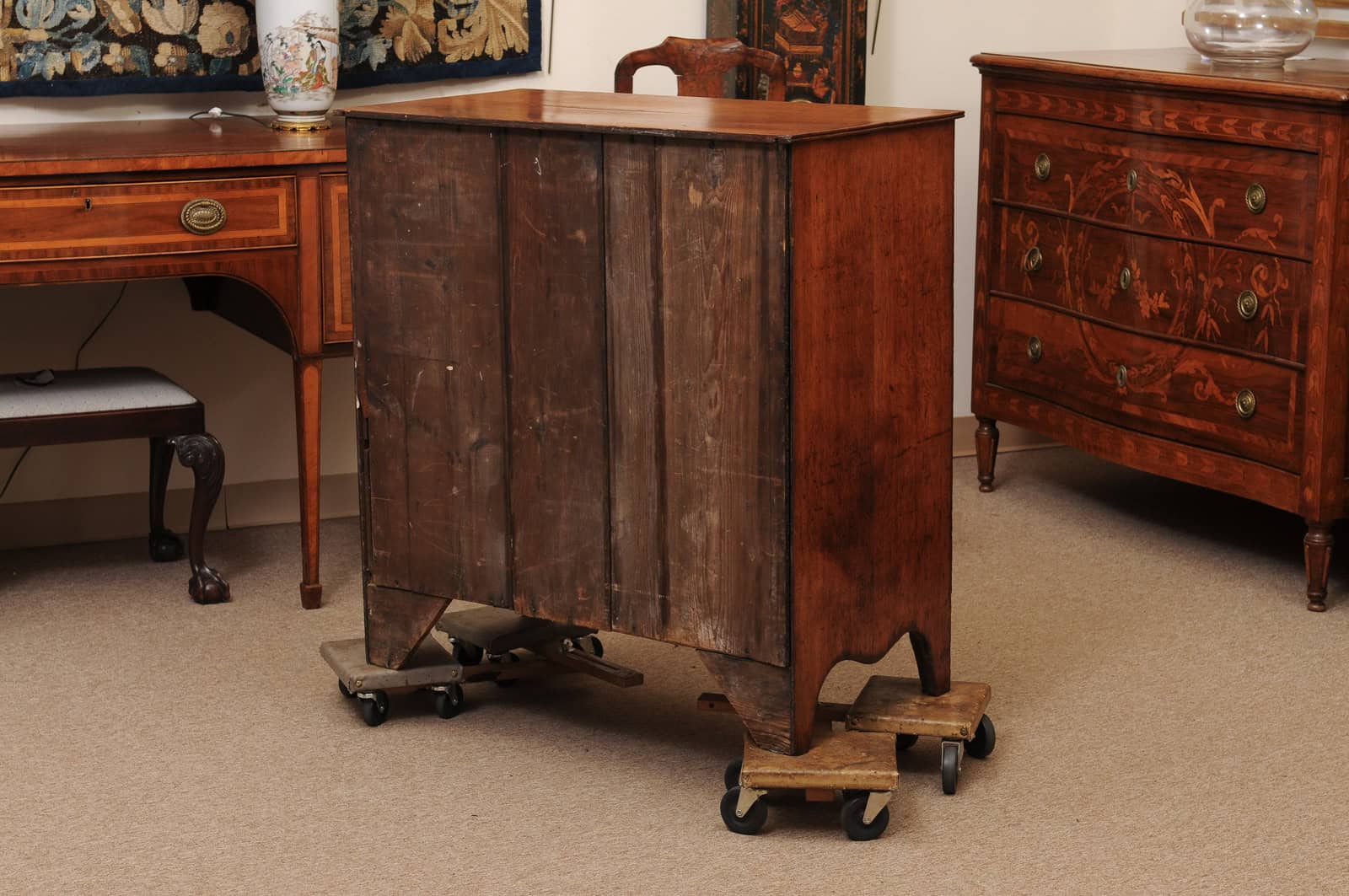 19th Century English Oak Chest with Straight Front, 5 Drawers and Splayed Legs - Image 8
