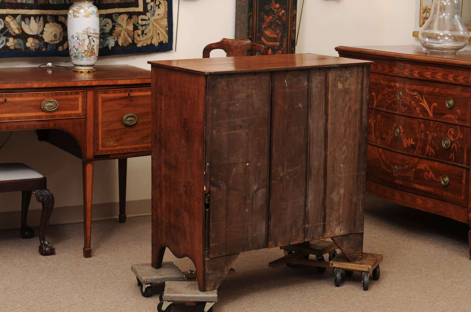 19th Century English Oak Chest with Straight Front, 5 Drawers and Splayed Legs - Image 10