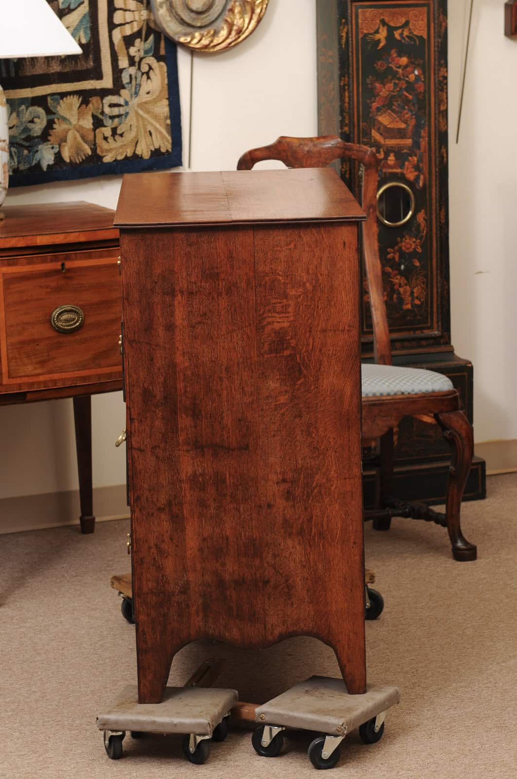 19th Century English Oak Chest with Straight Front, 5 Drawers and Splayed Legs - Image 11