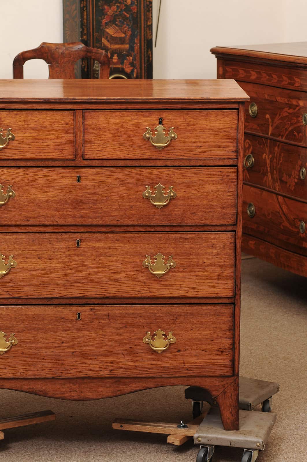 19th Century English Oak Chest with Straight Front, 5 Drawers and Splayed Legs - Image 14