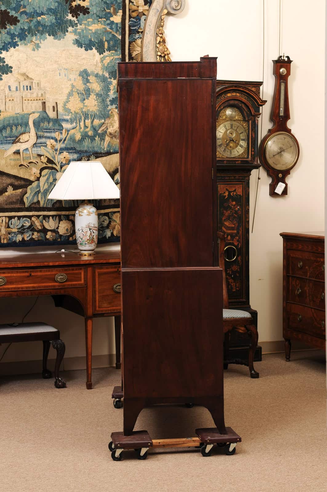 19th Century English Mahogany Linen Press with Cornice Featuring Greek Key Detail and Splayed Legs - Image 7