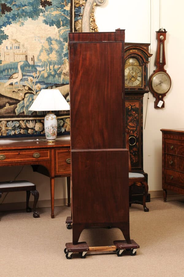 19th Century English Mahogany Linen Press with Cornice Featuring Greek Key Detail and Splayed Legs - Image 8