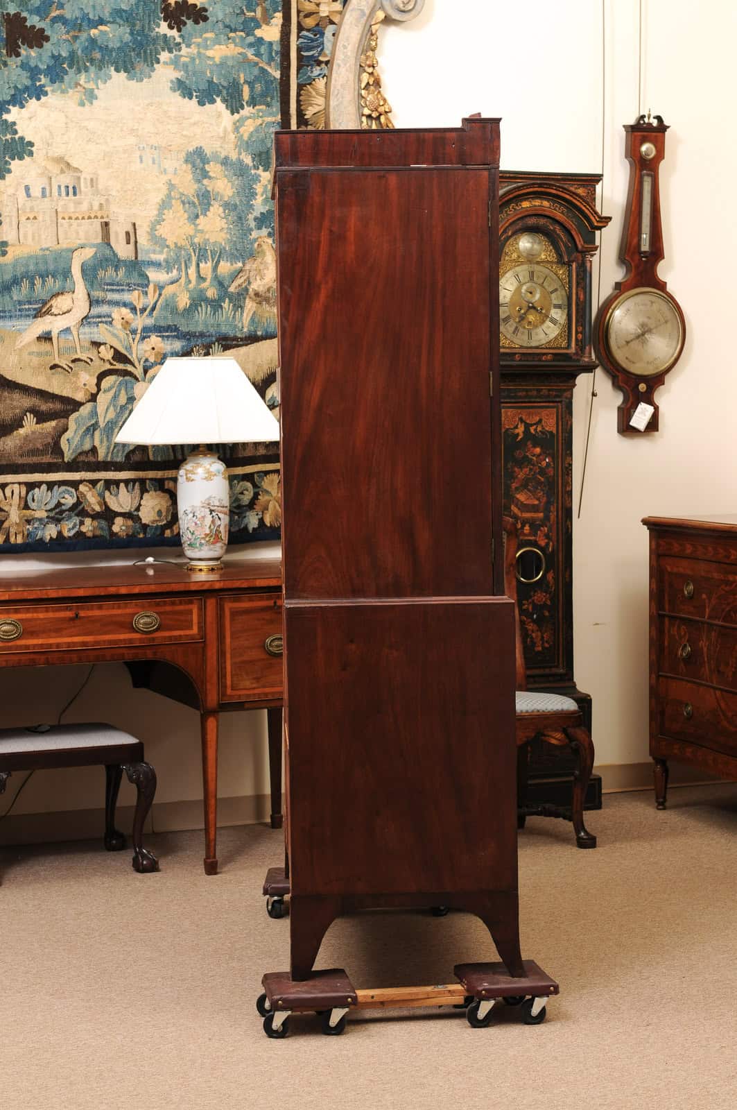 19th Century English Mahogany Linen Press with Cornice Featuring Greek Key Detail and Splayed Legs - Image 8