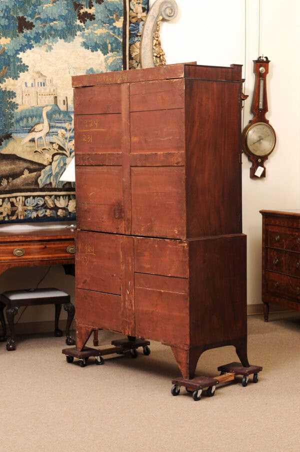 19th Century English Mahogany Linen Press with Cornice Featuring Greek Key Detail and Splayed Legs - Image 9