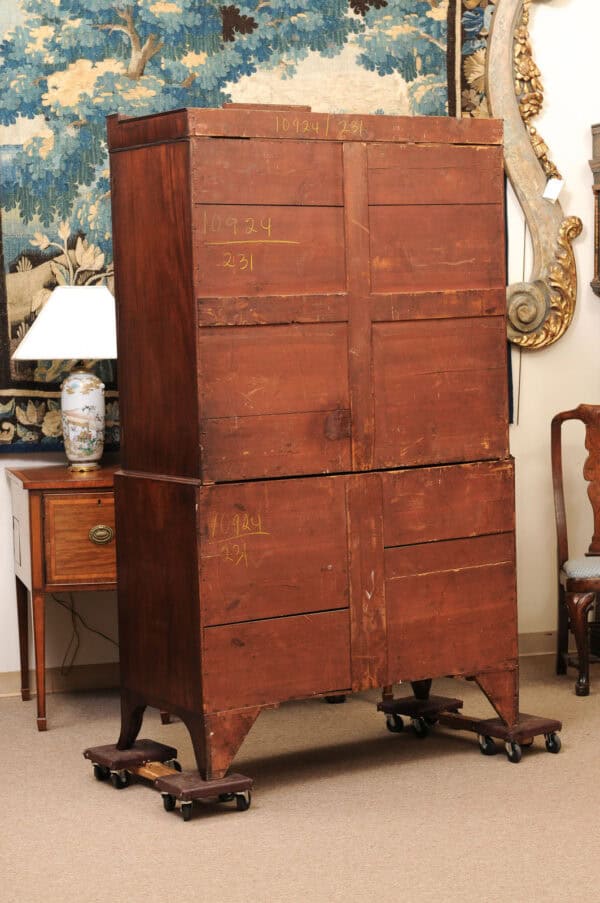 19th Century English Mahogany Linen Press with Cornice Featuring Greek Key Detail and Splayed Legs - Image 11