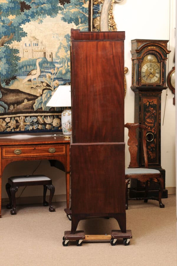 19th Century English Mahogany Linen Press with Cornice Featuring Greek Key Detail and Splayed Legs - Image 12
