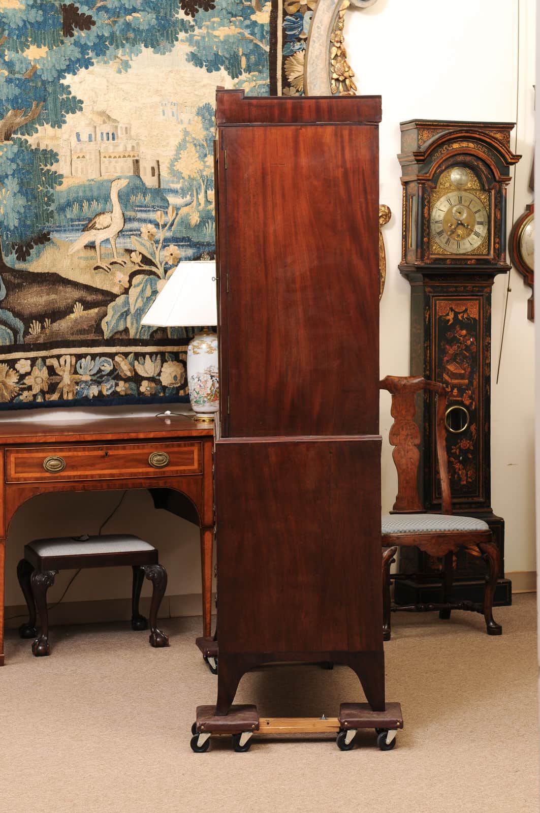19th Century English Mahogany Linen Press with Cornice Featuring Greek Key Detail and Splayed Legs - Image 12