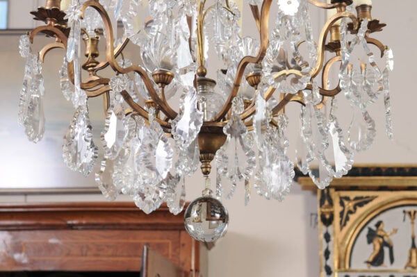 French XV Style Gilt Bronze 12 Light Chandelier with Crystal Prisms & Spires - Image 11