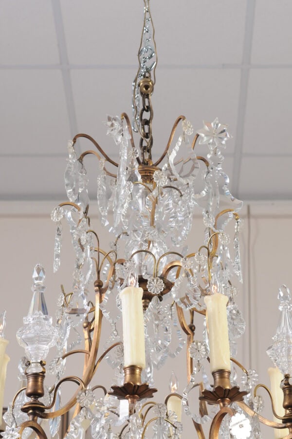 French XV Style Gilt Bronze 12 Light Chandelier with Crystal Prisms & Spires - Image 13