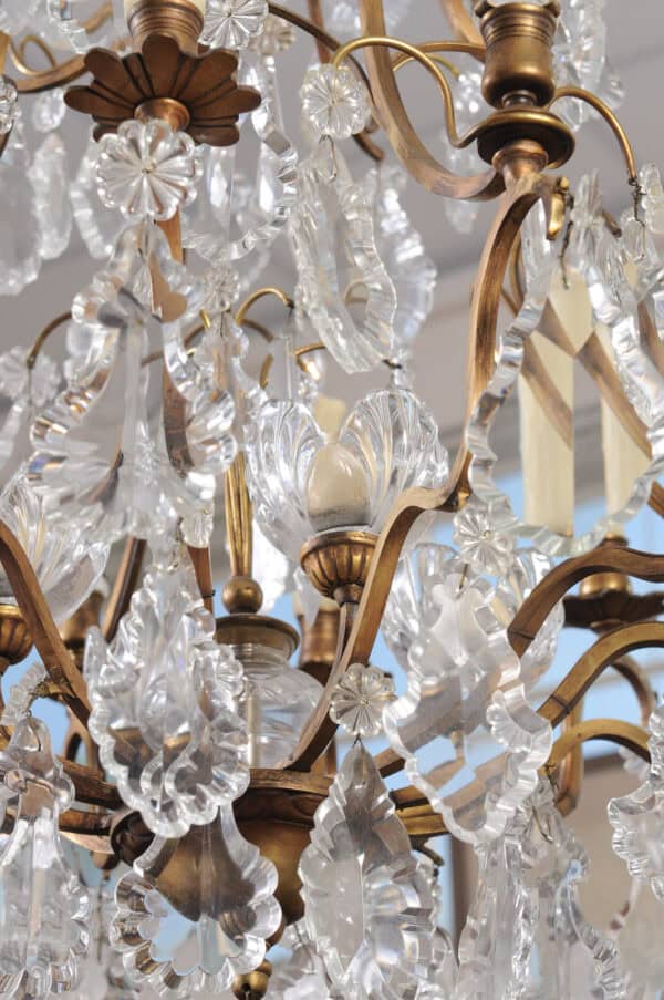 French XV Style Gilt Bronze 12 Light Chandelier with Crystal Prisms & Spires - Image 15