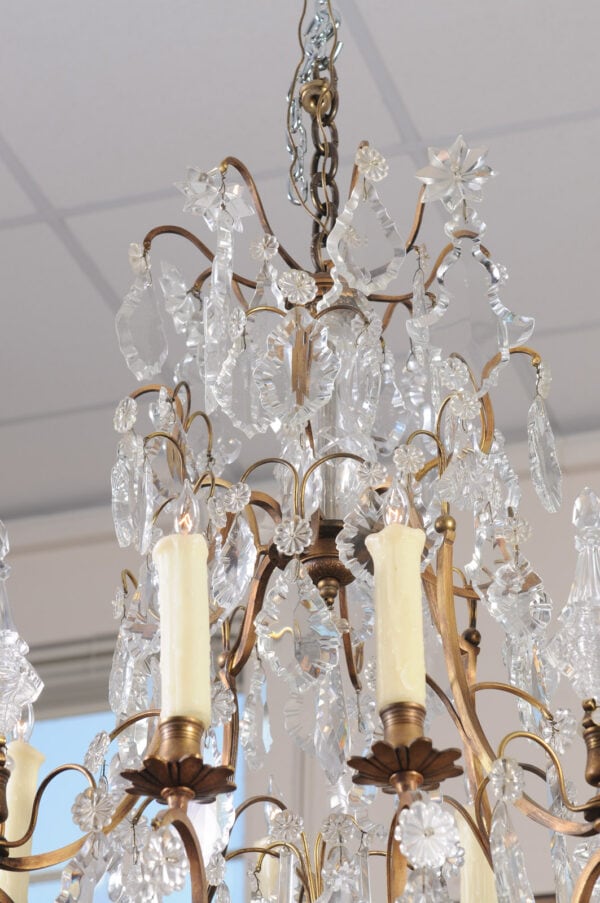 French XV Style Gilt Bronze 12 Light Chandelier with Crystal Prisms & Spires - Image 17