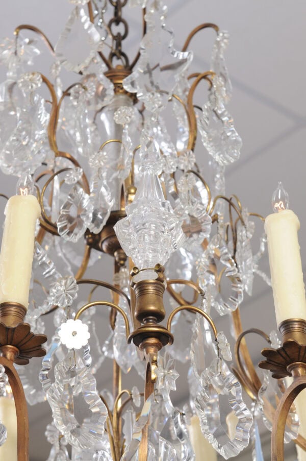 French XV Style Gilt Bronze 12 Light Chandelier with Crystal Prisms & Spires - Image 18