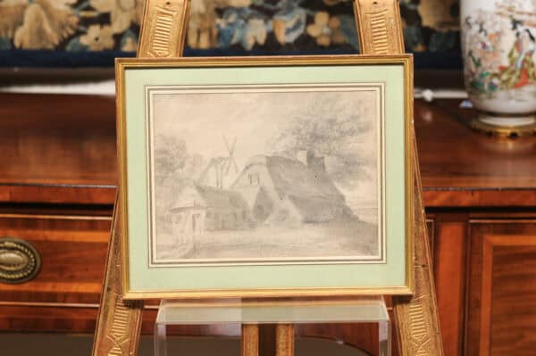 Framed 18th C French Drawing of House Watercolor Gouche with Ink, Green Mat - Image 3