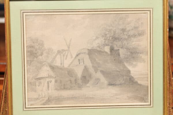 Framed 18th C French Drawing of House Watercolor Gouche with Ink, Green Mat - Image 5
