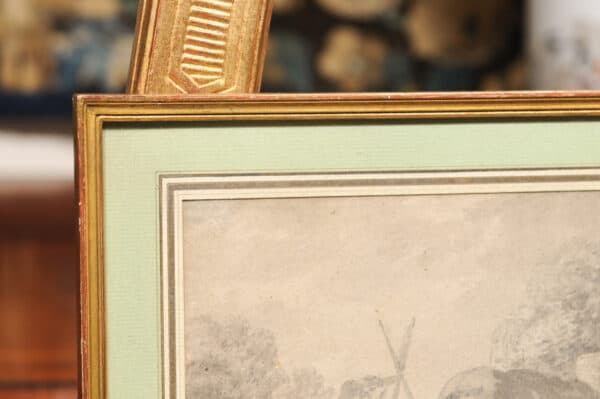 Framed 18th C French Drawing of House Watercolor Gouche with Ink, Green Mat - Image 7