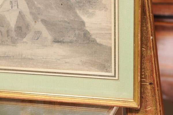 Framed 18th C French Drawing of House Watercolor Gouche with Ink, Green Mat - Image 9