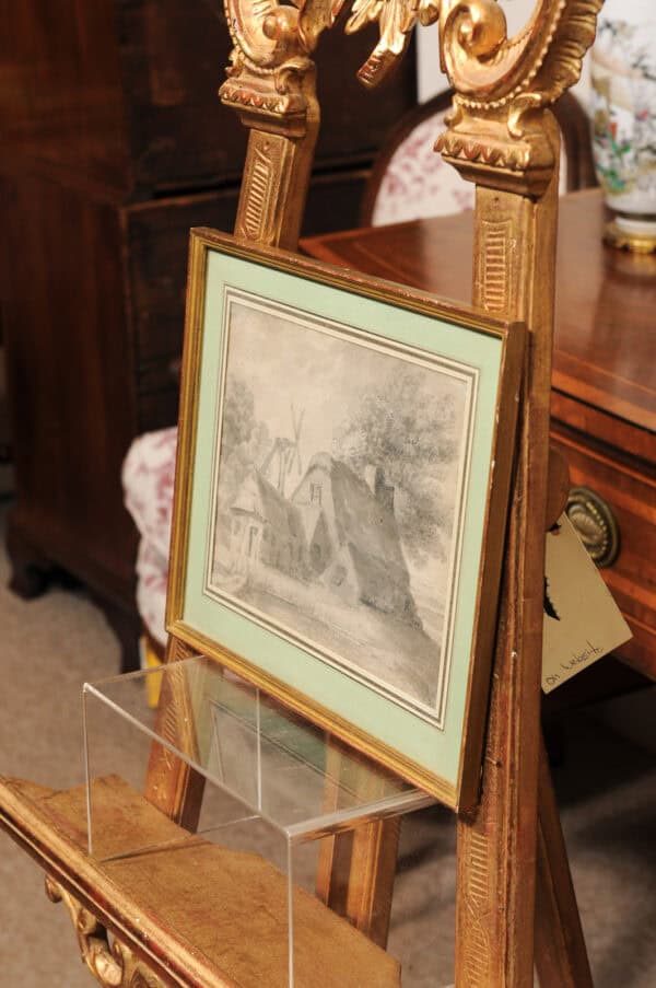 Framed 18th C French Drawing of House Watercolor Gouche with Ink, Green Mat - Image 11