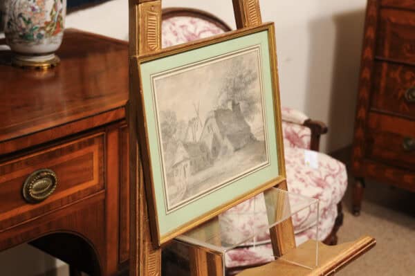 Framed 18th C French Drawing of House Watercolor Gouche with Ink, Green Mat - Image 12