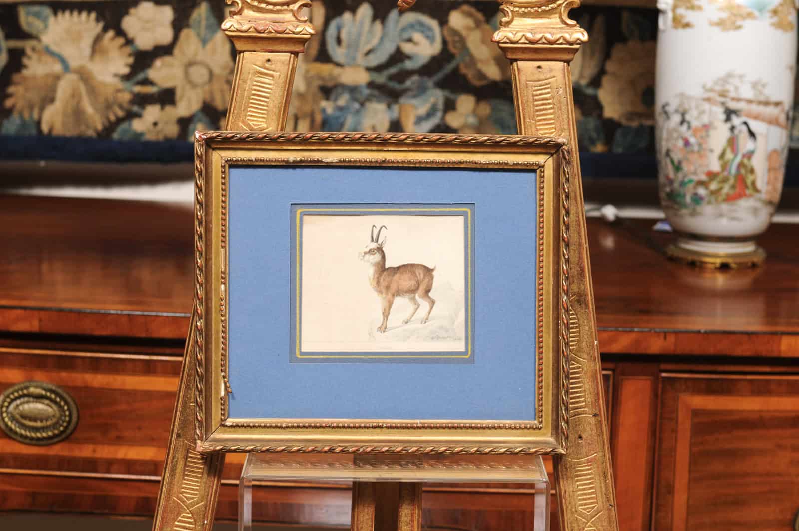 Giltwood Framed 19th Century French "Chamois" Drawing on Paper, by C Humbert 1847 - Image 4