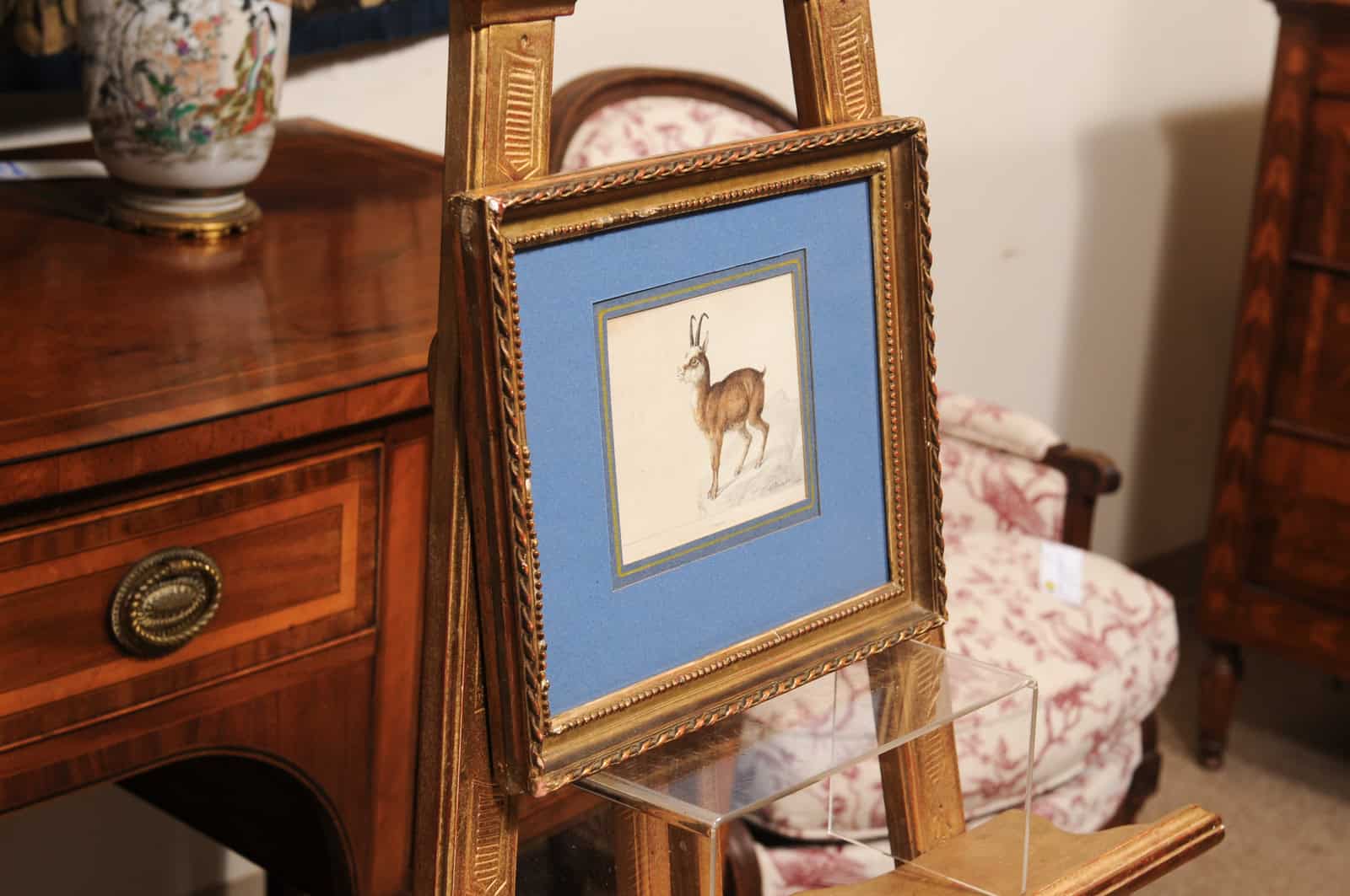 Giltwood Framed 19th Century French "Chamois" Drawing on Paper, by C Humbert 1847 - Image 13
