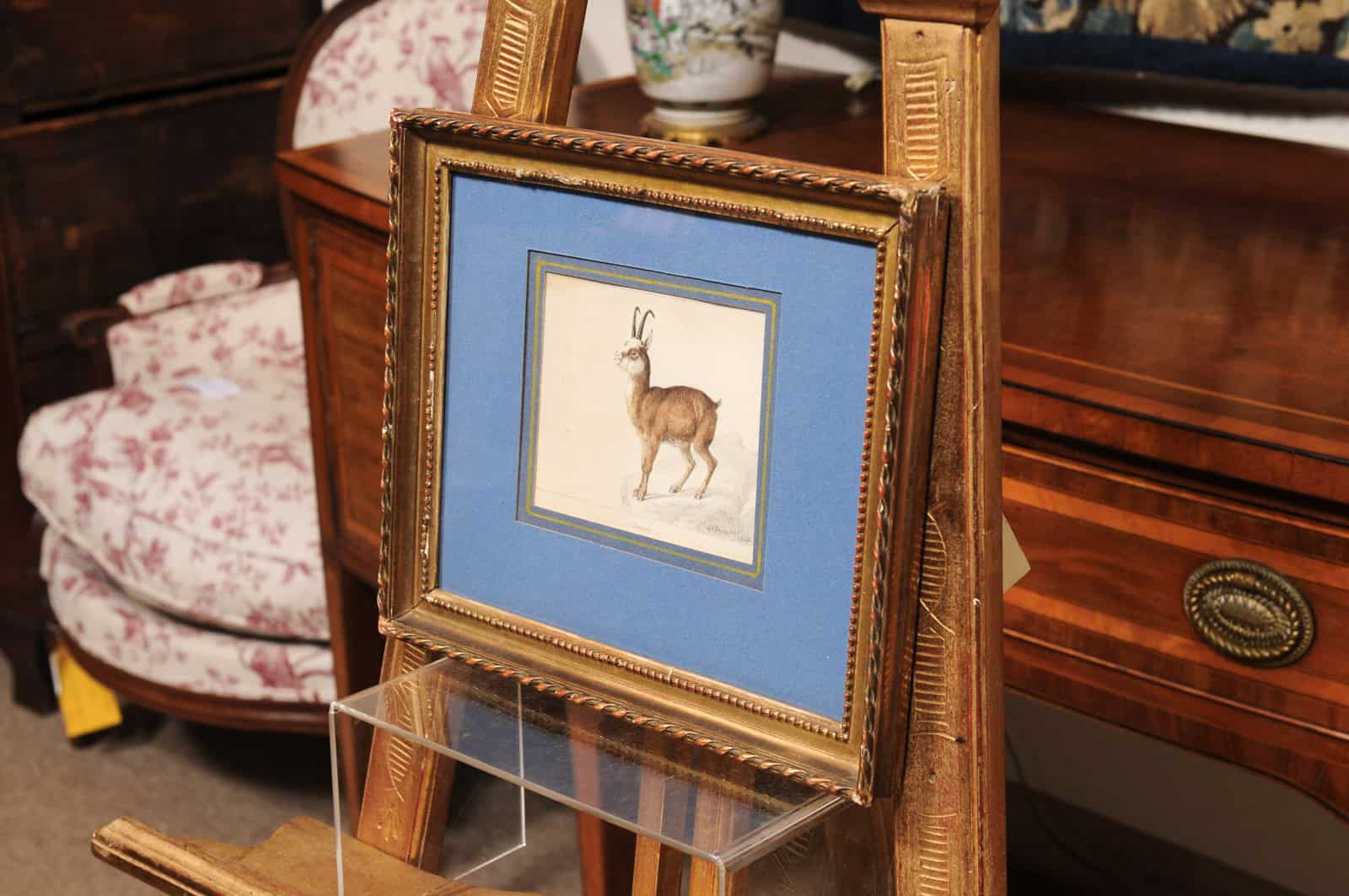 Giltwood Framed 19th Century French "Chamois" Drawing on Paper, by C Humbert 1847 - Image 14
